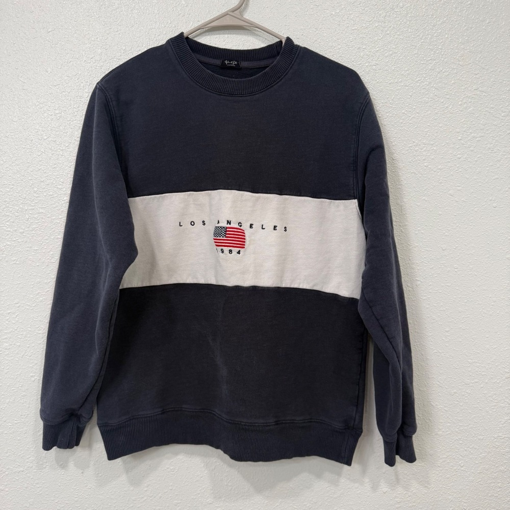 John Galt Brandy Melville Los Angeles 1984 Sweatshirt Navy Blue White OS